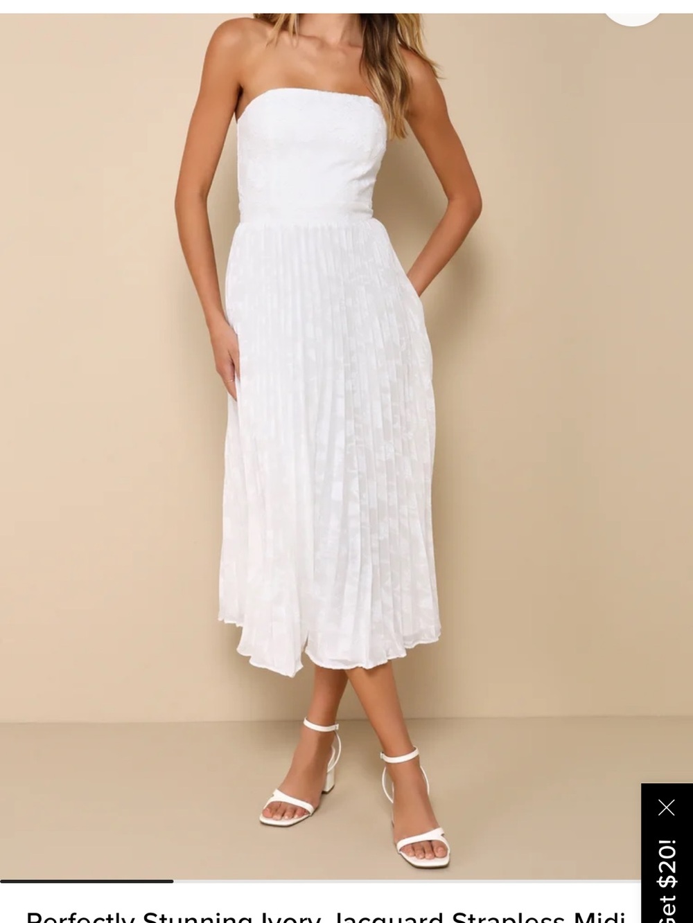 Lulu's White Strapless Pleated Midi Dress